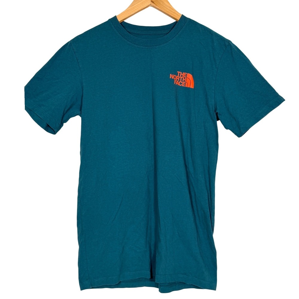 The North Face Mens Graphic T-Shirt Teal Orange Mountain Logo Short Sleeve S